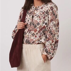 Gerard Darel CANCAN BEIGE IKAT PRINT CREPE SHIRT Abstract EU 40 US 8 Boho Hippie